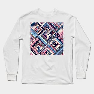 Pink and Blue Abstract Pattern Long Sleeve T-Shirt